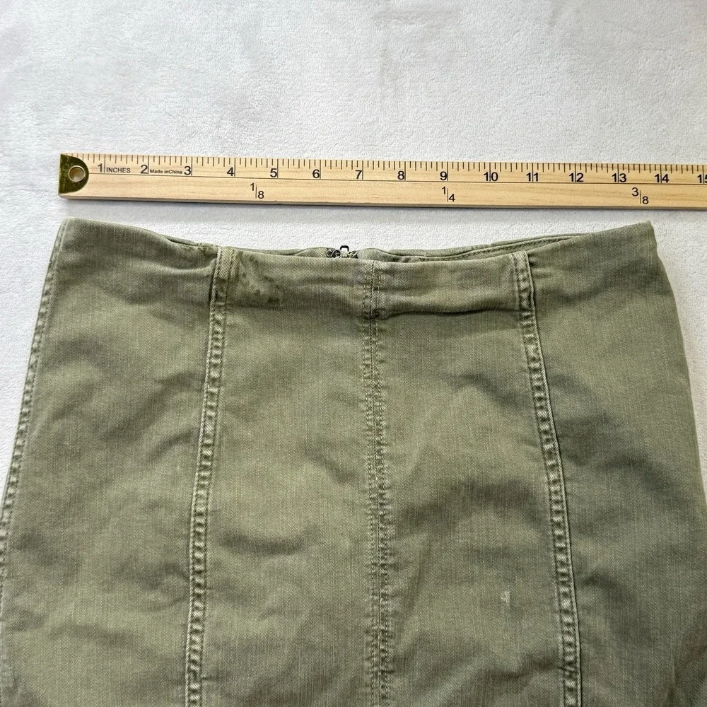 Free People Olive Stretch Denim Mini Skirt Women's Size 4 Utility Zip Back